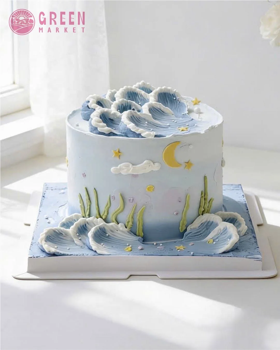 Bánh Kem Xanh Pastel Sóng Biển NC001