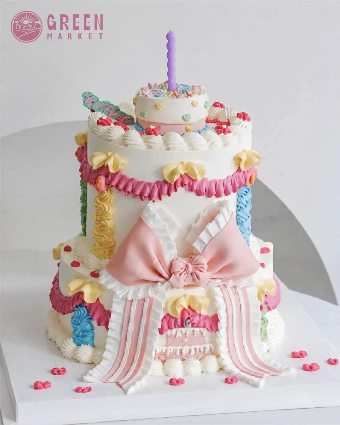 Bánh Kem Ba Tầng Nơ Hồng Pastel HT006 - ảnh 1