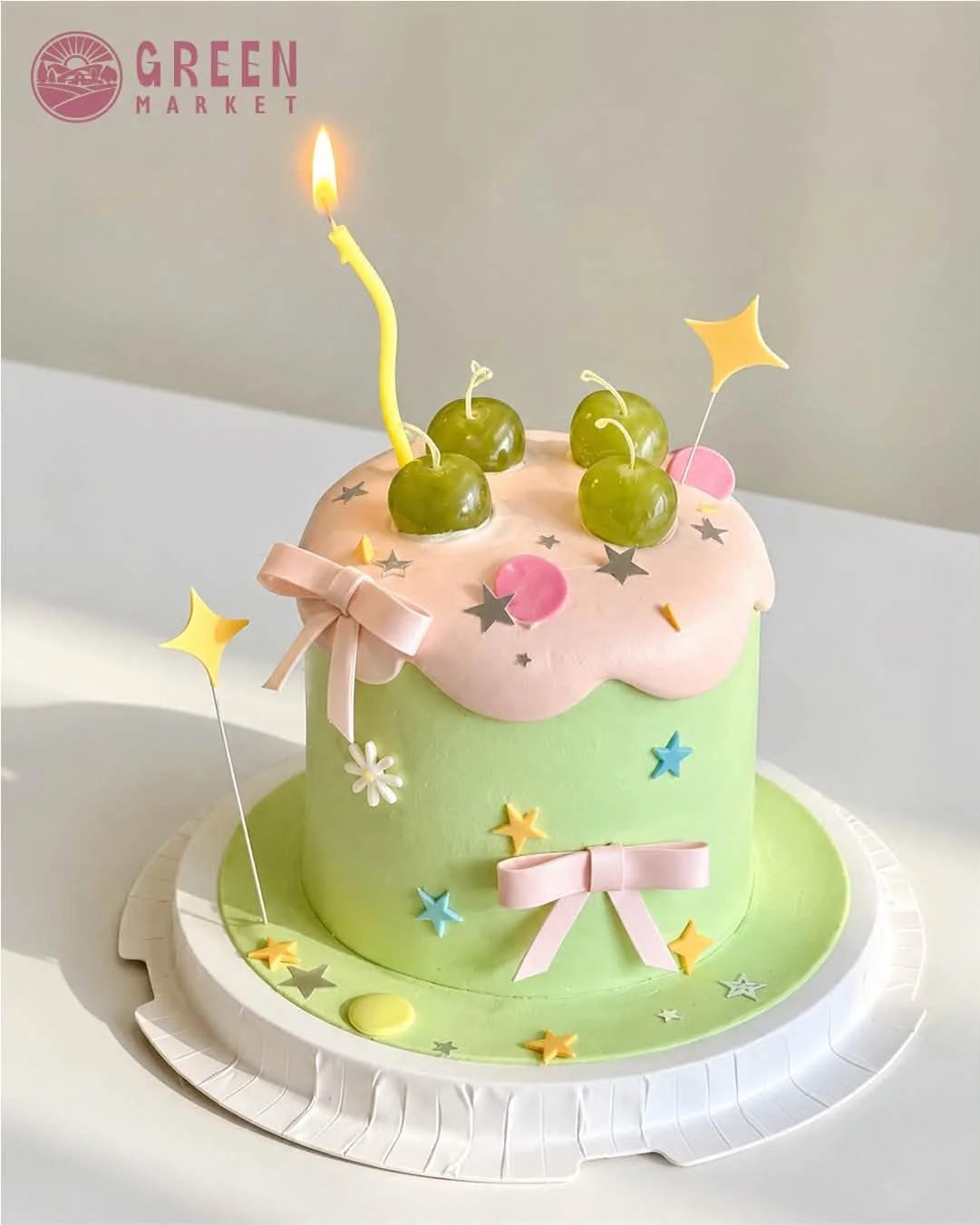Bánh Kem Nho Xanh Nơ Hồng NC030