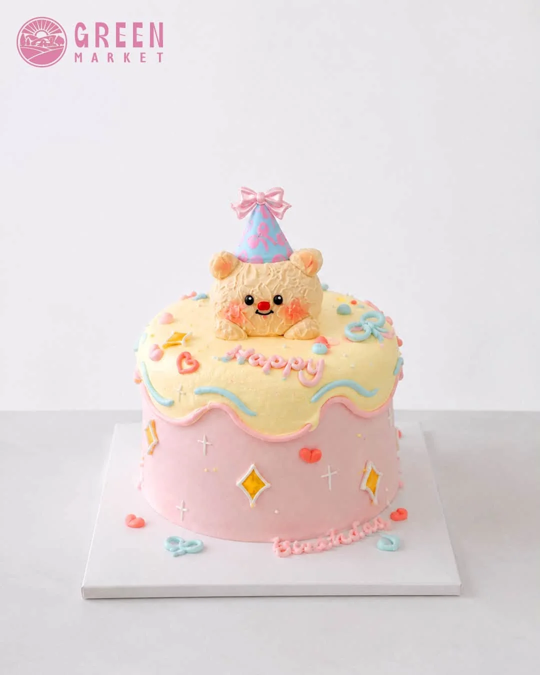 Bánh Kem Gấu Bông Mũ Tiệc Tone Hồng Pastel DB031 - ảnh 1
