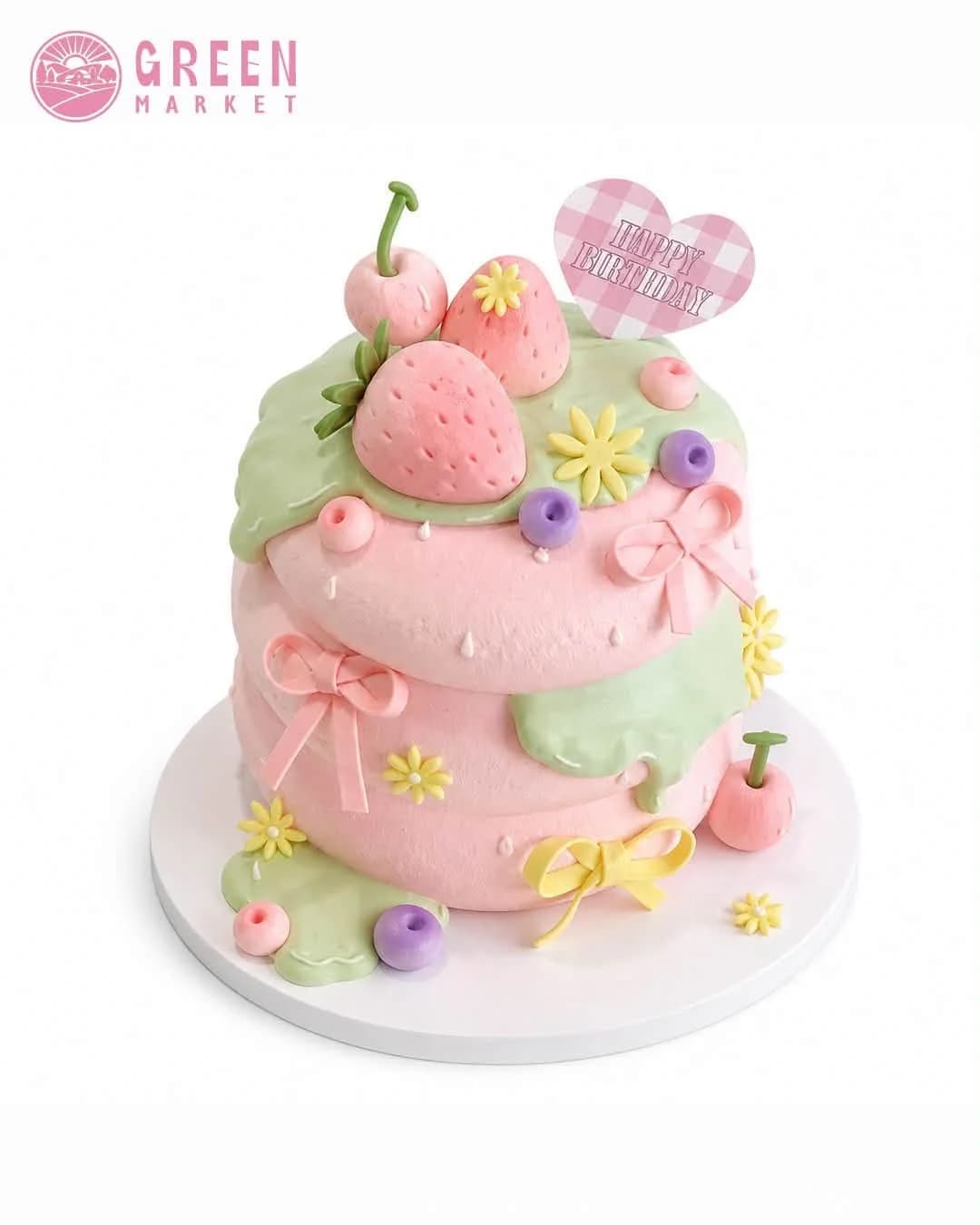 Bánh Kem Dâu Tây Hoa Nhí Tone Hồng Pastel DB041 - ảnh 1