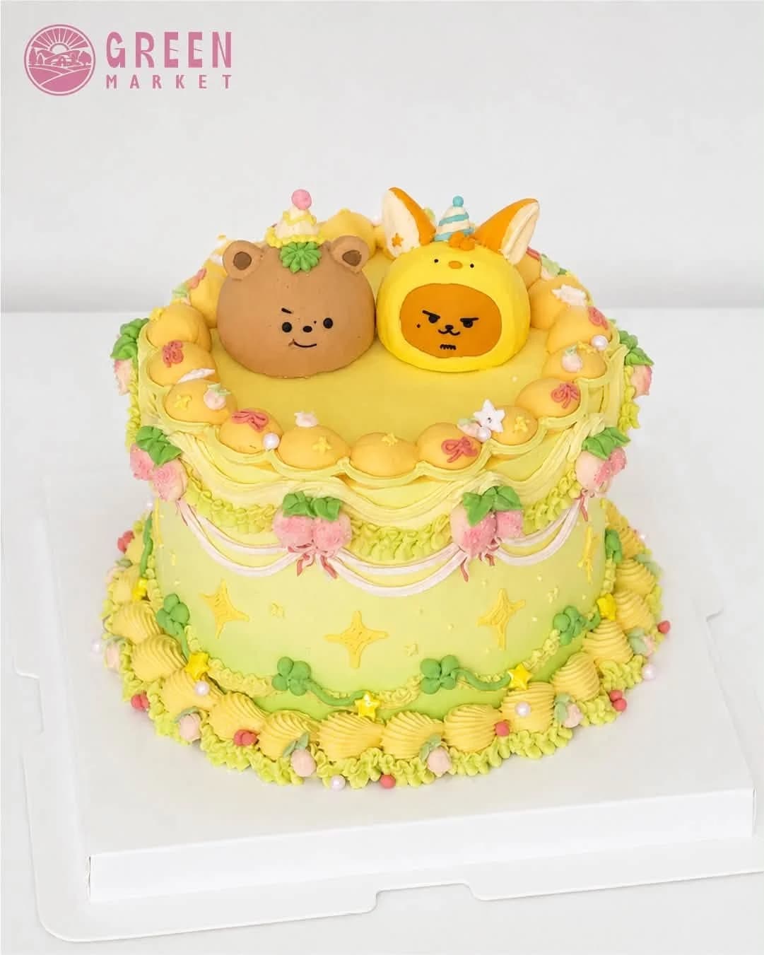 Bánh Kem Gấu Thỏ Vintage Tone Vàng Pastel DB050 - ảnh 1