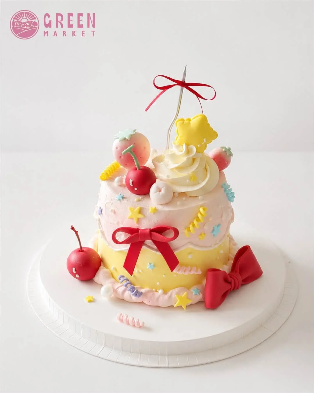 Bánh Kem Cherry Nơ Đỏ Pastel DB054