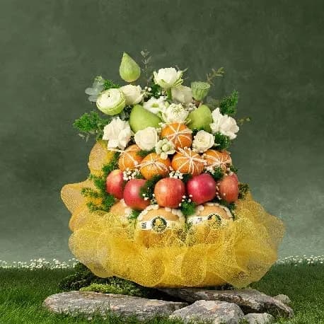 Giỏ Trái Cây Kèm Hoa Tươi YN21 - ảnh 1